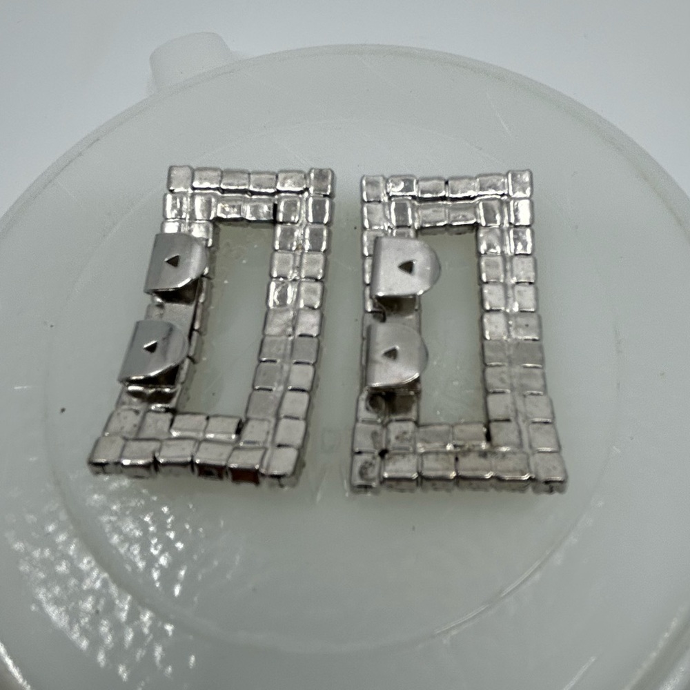 Sparkling Rectangular Rhinestone Silver Tone Shoe… - image 4